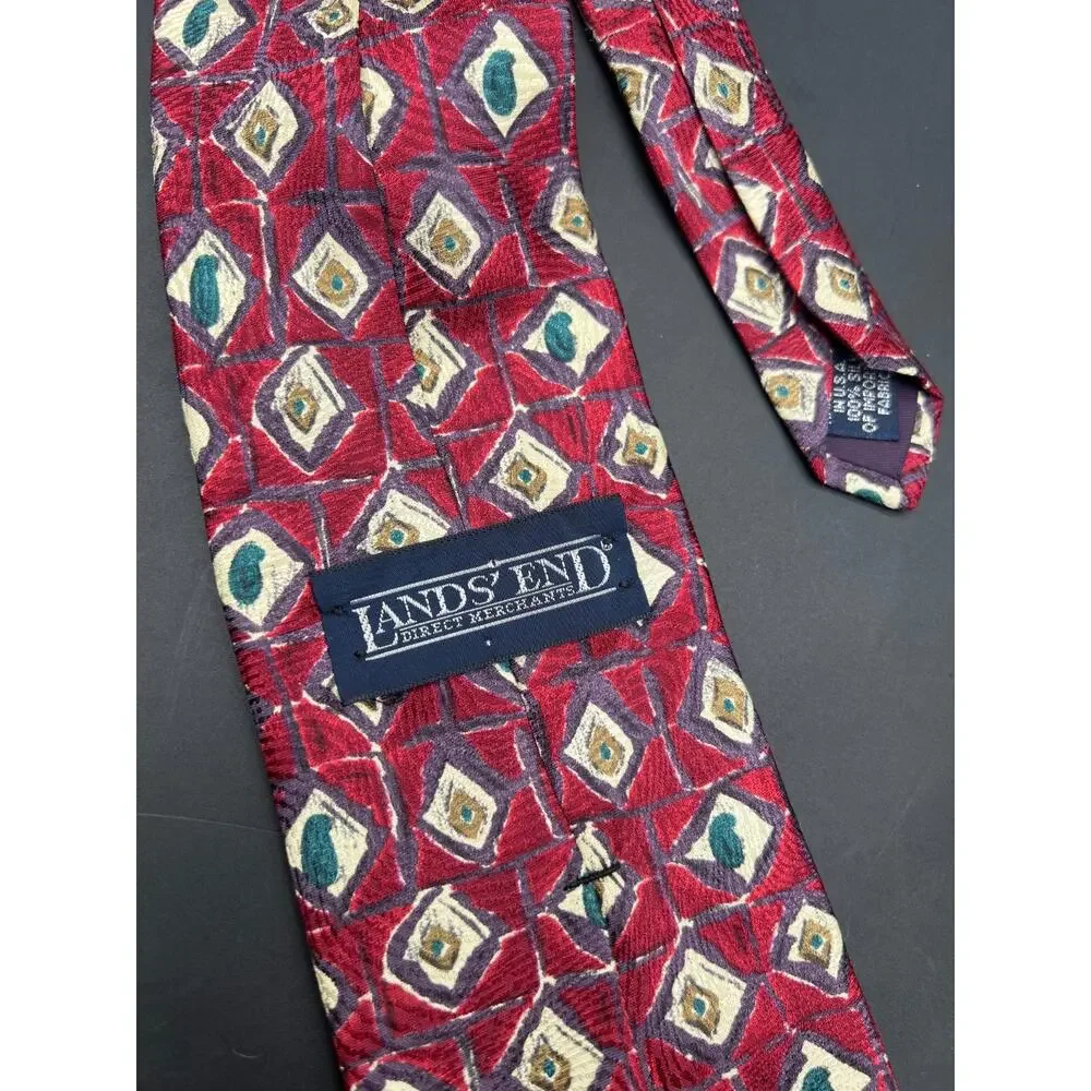 Vintage Lands' End Silk‎ Tie Geometric Abstract #433